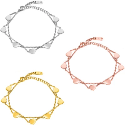 DAMEN HERZ ARMBAND ROSE GOLD SILBER ARMKETTE HERZ ANHÄNGER EDELSTAHL KETTE NEU - Bild 1 von 4