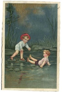 PC E. COLOMBO, KÜNSTLER SIGNIERT, SPIELEN IM BACH, Vintage Postkarte (b38740) - Bild 1 von 2