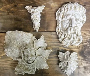 Juego de 4 decoración de placa de pared con cara de hoja verde para el hogar jardín - Imagen 1 de 4