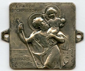 France Regarde St. Christopher Silvered Art Deco Medal by Pautot 35mm 14gr !!! - Picture 1 of 2