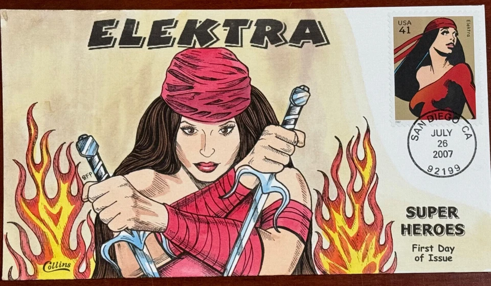 4159i Marvel Comics "ELEKTRA" single FDC Collins Hand-Painted. Perfect!! - Image 1 of 1