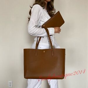 NWT Tory Burch 85984 Blake Tote In Cortado Brown Pebble Leather Bag Pouch