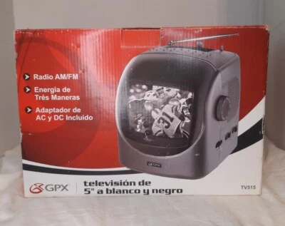 NEW! Vintage GPX Portable 5” Black & White TV AM/FM Radio Reciever Model TV515 - Image 1 of 3