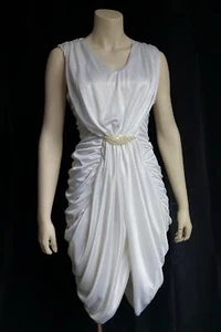 CREAM COFFIN RUCHED JERSEY Vintage 1980s SEQUIN COCKTAIL PARTY DRESS - S - Picture 1 of 7