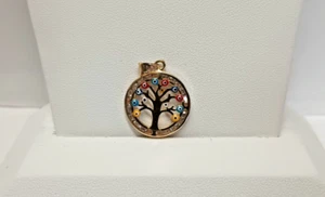 14k Yellow Gold Enamel Evil Eye & Cubic Zirconia Tree of Life Pendant - Picture 1 of 6