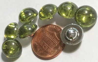 8 Small Semi-Translucent Green Plastic Buttons Just Over 7/16" 11.6mm 12404 - Image 1 of 4