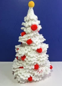 Crochet Christmas Tree White w/ Red Orange Ornaments Handmade 14" Bottle Cover - Picture 1 of 6