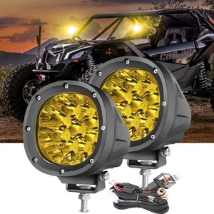 4" 90W Amber LED Work Light Bar 4WD Offroad Flood Pods Fog Driving Lamp & Wiring - Picture 1 of 14