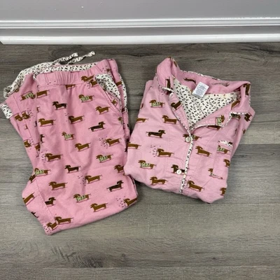 Munki Munki Rosa Dachshund Perro Franela Abotonada Pijama Conjunto Bolsillos Mujer XL Foto 1 de 4