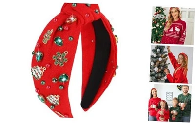  AVETEE Christmas Headband for Women, Red Knotted Headband with Rhinestone  - Image 1 of 4