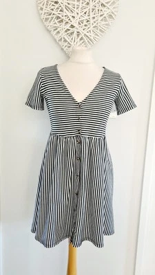 Damas Mujeres Vestido de Verano Asos Negro Blanco Rayas Mezcla de Algodón Talla 6 Foto 1 de 4