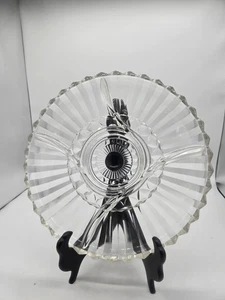 Vintage Klar Geschliffenes Glas Serviertablett Rund 5 Abschnitte Geteilt Platte - Bild 1 von 17