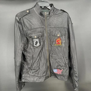 Lucky Brand Men’s Genuine Black Lamb Leather Jacket Size M Patches - Picture 1 of 15