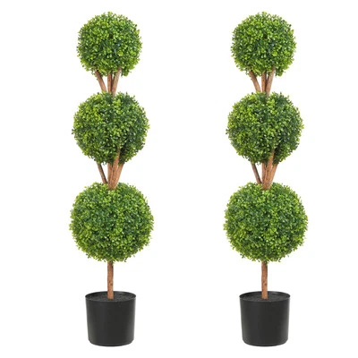 Paquete de 2 plantas de imitación de árbol topiario artificial de 4' con hojas reemplazables decoración del hogar Foto 1 de 4