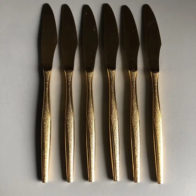Set 6 Florentine Gold Electroplated Flatware Dinner Knives Vintage Utensils - Image 1 of 4