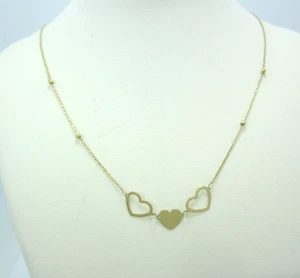 STUNNING 10K YELLOW GOLD ADJUSTABLE 16-3/4"-18" THREE HEART CHAIN NECKLACE 1.4G - Picture 1 of 7