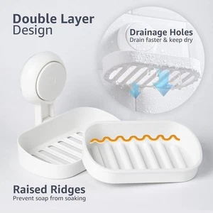 Soap Dish Suction Wall Holder Bathroom Shower Cup Sponge Basket Tray Sink - Picture 1 of 12