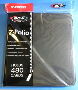 ZIPPER PORTFOLIO, BLACK GAMING Z-FOLIO 12-POCKET LX ALBUM, HOLDS 480 CARDS - Picture 1 of 2