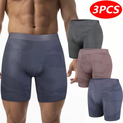 3 peças cuecas boxer masculinas esportivas desempenho shorts pernas longas cuecas - Imagem 1 de 4