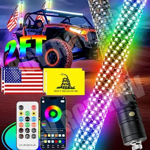 2X 2FT Spiral LED Fat Whip Lights Antenna RGB Chasing For Can-am X3 RZR UTV ATV - Picture 1 of 18