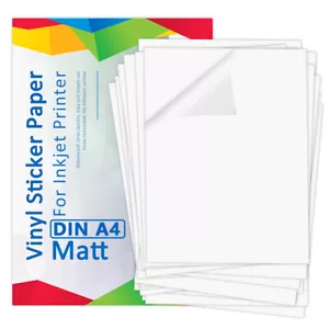 10x Vinyl-Klebefolien Aufkleber DIN A4 bedruckbare Matt weiß für Inkjet Drucker - Bild 1 von 2