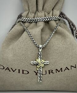 David Yurman 925 Sterling Silver & 14k Gold X Cross Diamonds Crucifix Pendant