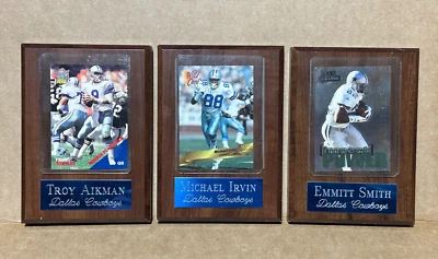 Tarjeta Emmitt Smith Troy Aikman Michael Irvin Dallas Cowboys 4x6 placa de madera NFL Foto 1 de 4