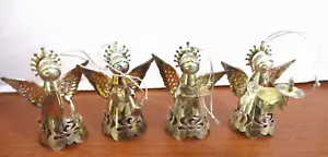 VINTAGE~Set of 4 SILVER PLATED ANGELS Christmas Ornaments~Horn Cymbals Candle Bk - Picture 1 of 3