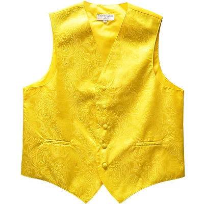 New Polyester Men's Tuxedo Vest Waistcoat only Paisley Yellow Prom formal - Image 1 of 2