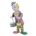 GHB Wind Up Clown Tinplate Retro Clockwork Clown Drummer Figure Vintage Clow