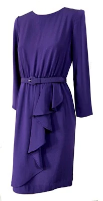 Vestido de secretaria vintage Willi Petites púrpura imitación envoltura cinturón volantes talla 2 Foto 1 de 4
