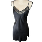 Vintage Victoria's Secret Black Silk Mini Slip Dress Sheer Detail Medium V Neck