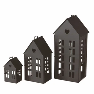 Metall Windlicht Haus 3er Set - Farbe wählbar - Außen Deko Laterne 35/24/13 cm - Bild 1 von 4