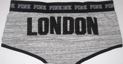 BRAGAS CORTAS PARA NIÑOS NUEVAS SIN ETIQUETAS VICTORIA'S SECRET ROSA LONDRES BLING LENTEJUELAS RARO DOBLADILLO CURVO Foto 1 de 4