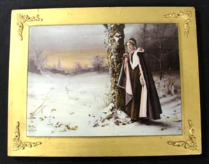 Lithographie unter Glas Dame im Schnee Copyright 1898 Ullman Manufacturing Co. - Bild 1 von 6