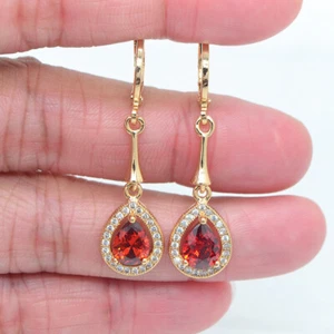 18K Yellow Gold Filled Women Green Mystic Topaz Teardrop Dangle Earrings Jewelry - Picture 1 of 10