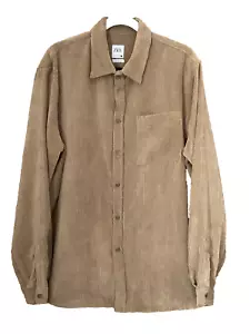 Zara Mans Size XL Dark Beige Corduroy SHIRT Button Front Relaxed Fit 48" Chest - Picture 1 of 2