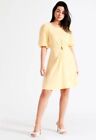 Tokito Short Sleeve Yellow European Linen Knee Length Dress Size 16