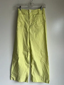 Anthropologie MAEVE The Colette Wide Leg Pants Size 24 Crop Hi Rise Yellow Green - Picture 1 of 13