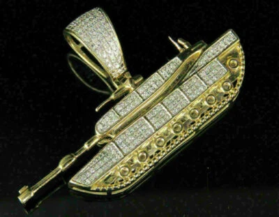 Colgante tanque militar unisex diamante redondo de 1 quilate acabado oro amarillo de 14 k cadena gratis Foto 1 de 4