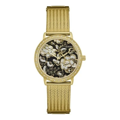 RELOJ MUJER GUESS WILLOW NEGRO esfera floral tono DORADO MALLA W0822L2 Foto 1 de 4