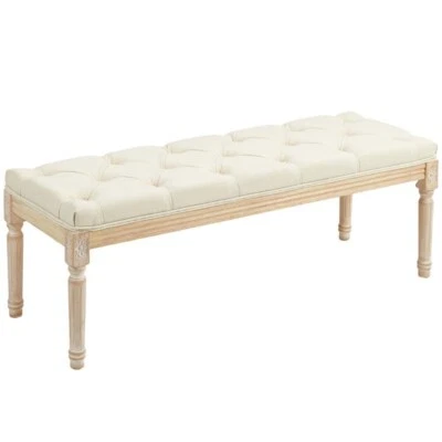 Tufted Cream End of Bed Bench Seat – Vintage Hallway Window Ottoman 115cm - Image 1 of 4