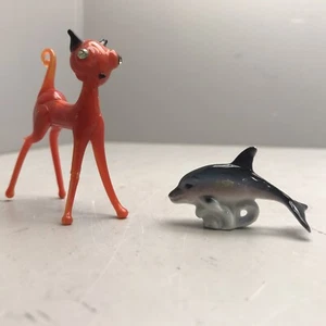Glass Blown Cat Figurine + Ceramic Dolphin Tiny Statues Animal Collectibles - Picture 1 of 5