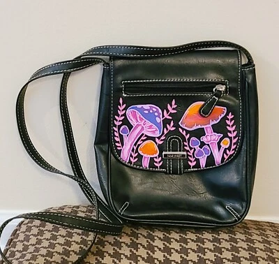 ÚNICA Cartera Pintada a Mano - Bandolera Nine West Negra Neón Setas Rosa Naranja Foto 1 de 3