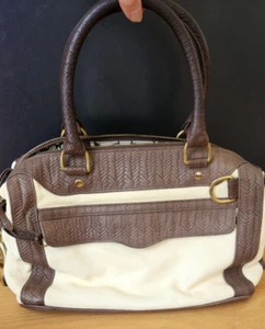 Vintage Rebecca Minkoff Leather Woven Basketweave Two-tone Purse Satchel Bag - Picture 1 of 6