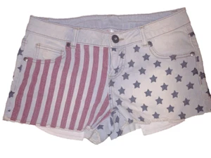 Xhilaration Target Womens Sz 7 Jean Shorts Junior Distressed American 4th Flag  - Picture 1 of 6