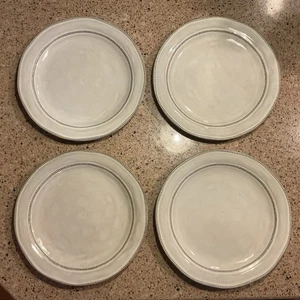 4 Gibson Elite 11" Dinner Plates Gray Terracotta Brown Rim - Picture 1 of 7