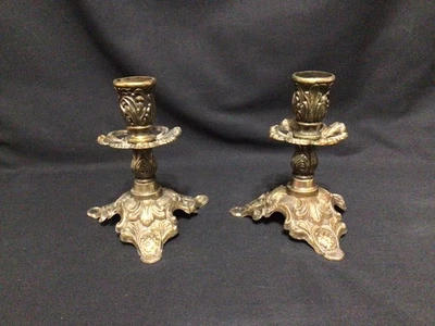French Footed Brass/Bronze Ornate Candlestick Holders With 4.5” Italy Pair - Image 1 of 4