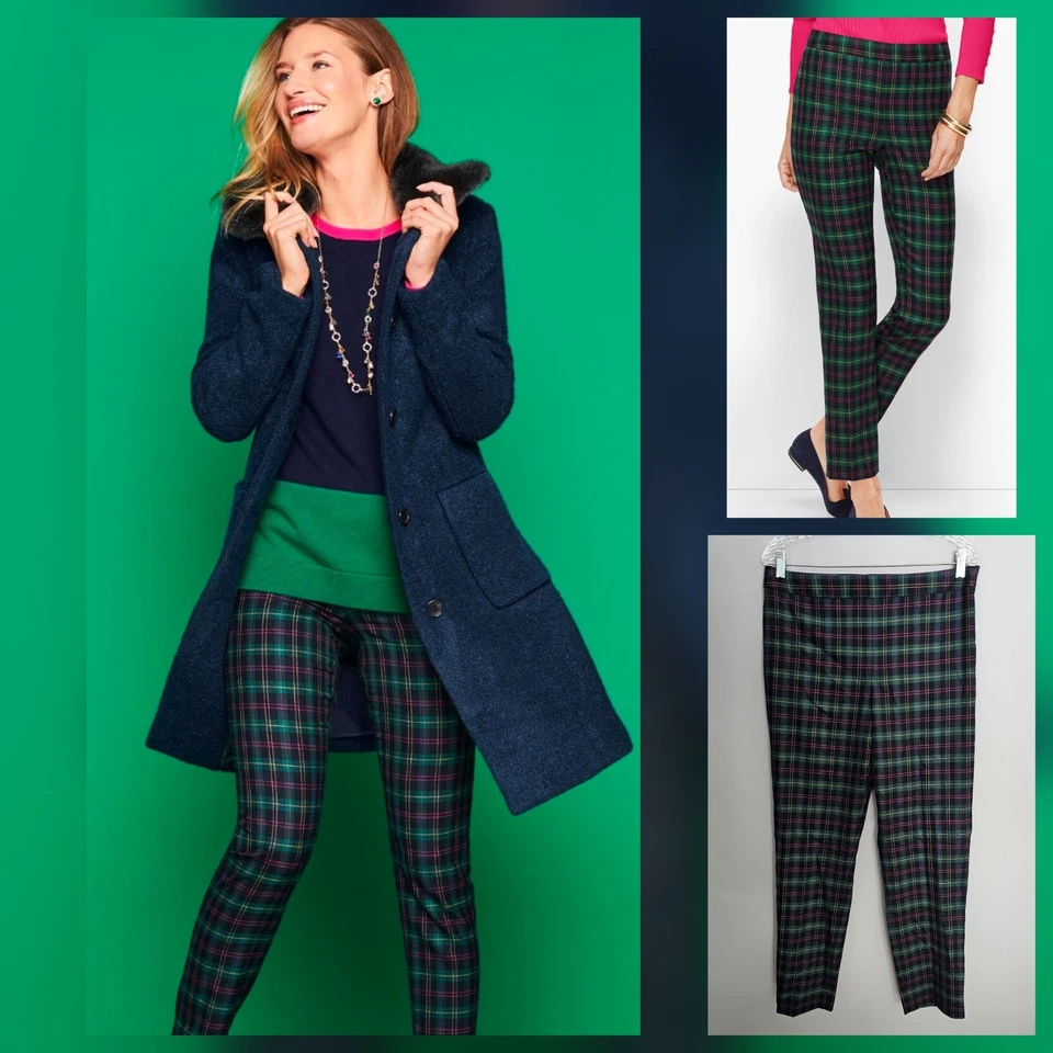Pantalones al tobillo Talbots tartán a cuadros Chatham para mujer talla 8 azul marino verde rosa Foto 1 de 4
