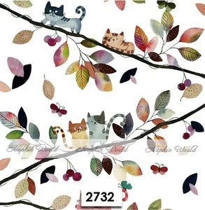 (2732) ZWEI Papier LUNCHEON Decoupage Kunst Handwerk Servietten - HERBST HERBST KATZENBAUM - Bild 1 von 3